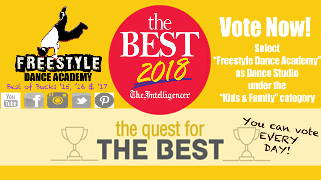 Best of Bucks 2018, Freestyle Dance Academy, dance, dance studio, dance class, dance company, Bucks County, Pennsylvania, Warrington, Chalfont, Doylestown, hip-hop, musical theatre, ballet, jazz, tap dance, breakdance