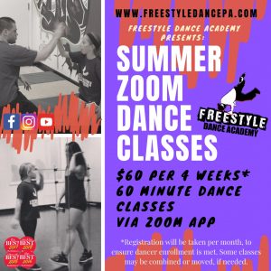 Online, Summer, Freestyle Dance Academy, performing arts, 2020, dance, dance class, dance studio, dance lessons, dancer, musical theatre, broadway, hip-hop, jazz funk, breakdance, jazz, tap, ballet, modern, jazz, Best of Bucks, Warrington, Chalfont, Doylestown, Lansdale, registration